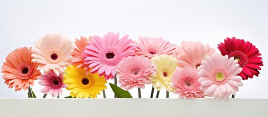 Obraz premium beautiful gerbera daisy flowers isolated on white background. Creative banner. Copyspace image