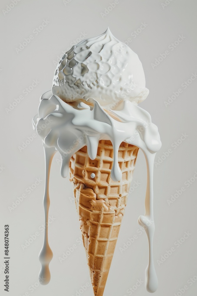 Poster a colorful ice cream cone with white melted icing and a few drips on the surface