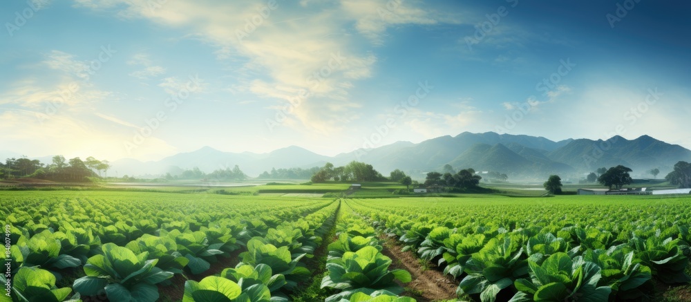 Aufkleber cabbage grows in the field agricultural. creative banner. copyspace image