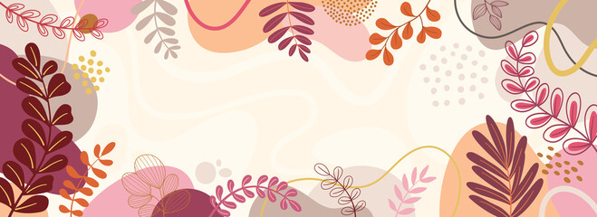 Design banner Spring background with beautiful. background for design. Colorful background with tropical plants.
