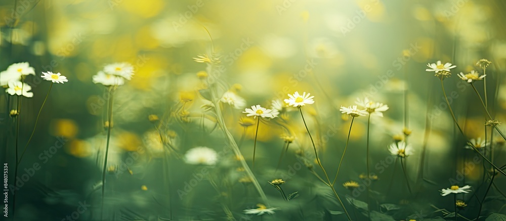 Aufkleber yellow with green natural background blur effect. creative banner. copyspace image