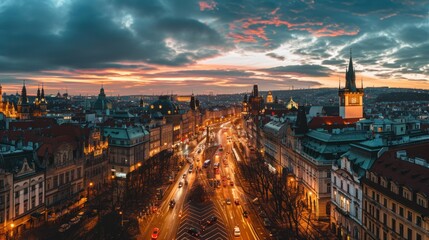 Obraz premium Aerial view of beautiful historical buildings of Prague city in Czech Republic in Europe.