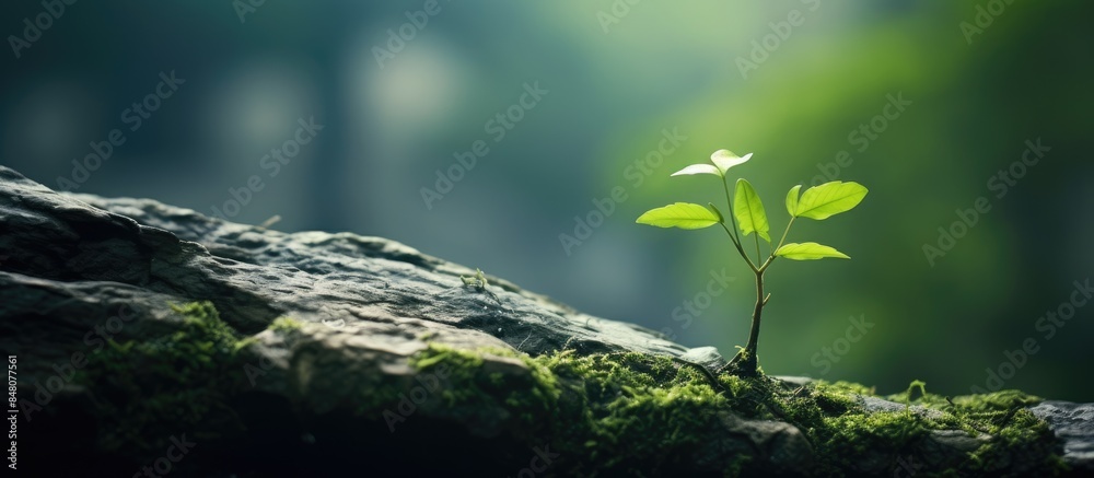 Poster The ivy and little plant on tree branch with shallow depth of field. Creative banner. Copyspace image