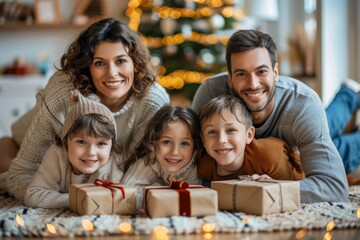 Obraz premium Happy Family Celebrating Christmas Together