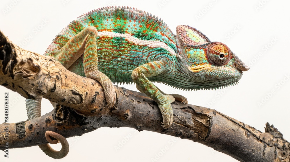 Poster a chameleon sits quietly on a tree branch, blending in with its surroundings