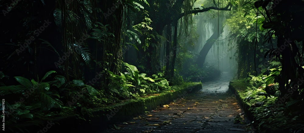 Poster an image of the lane with plants around it. creative banner. copyspace image