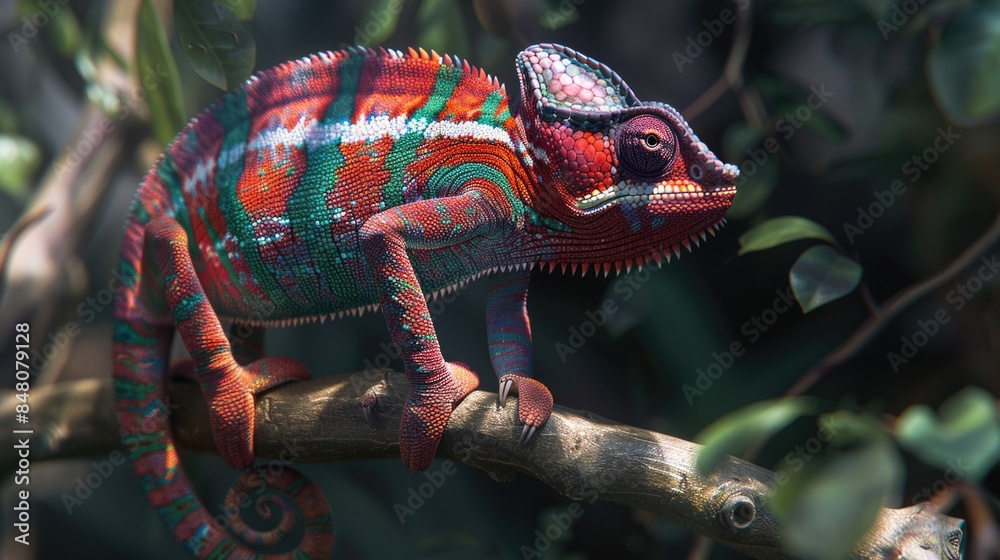Poster a colorful chameleon sits quietly on a branch, blending in with its surroundings