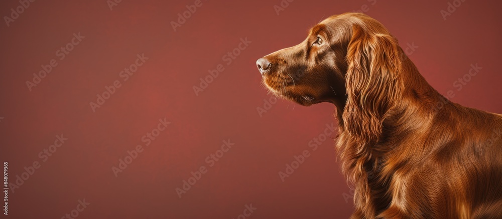 Poster irish setter dog face side looking away. creative banner. copyspace image