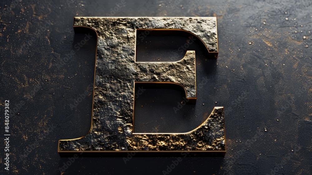 Poster detailed view of a metallic letter e, suitable for use in educational or design settings