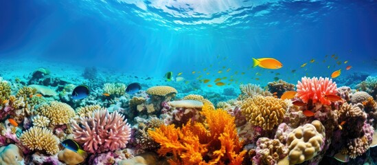 Naklejka premium nice yellow colorful coral reef in the red sea. Creative banner. Copyspace image