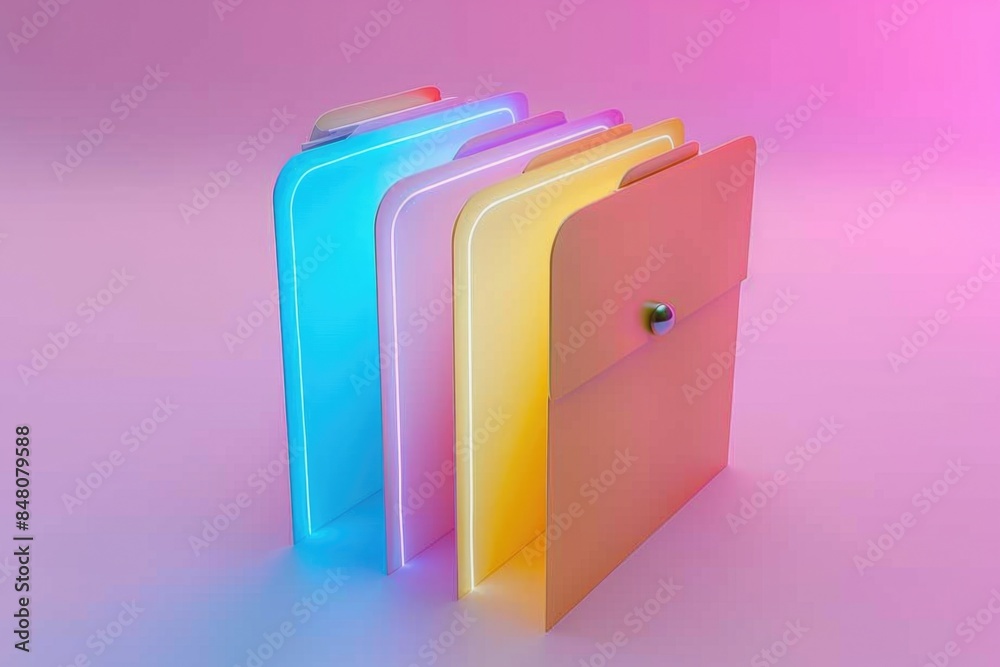 Poster a collection of folders sitting on a table, useful for office or home use