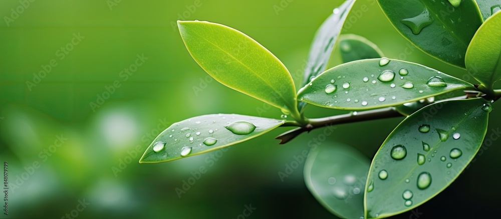 Poster plant with raindrops. Creative banner. Copyspace image