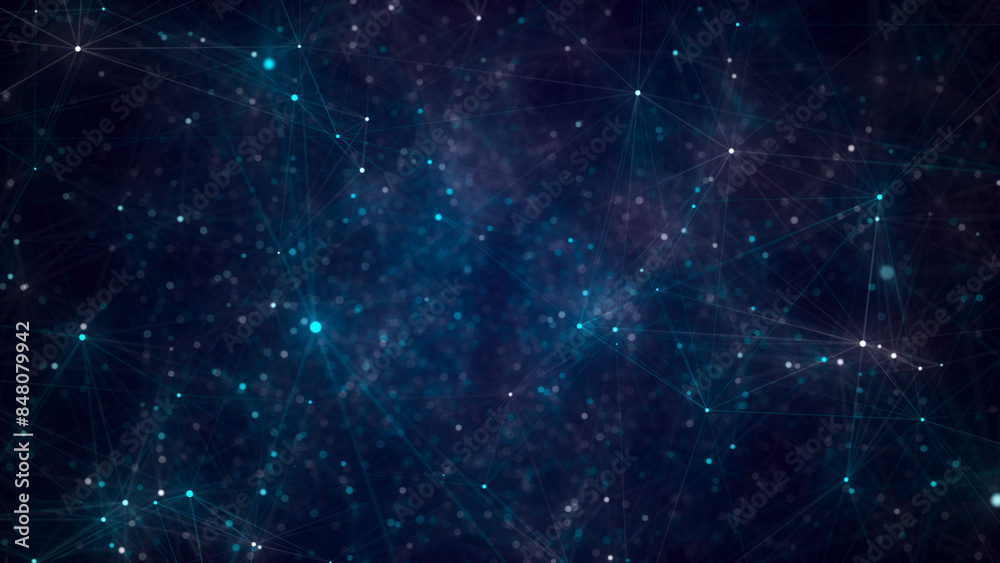 Poster network connection structure. abstract blue background with moving dots, lines and triangles. futuri