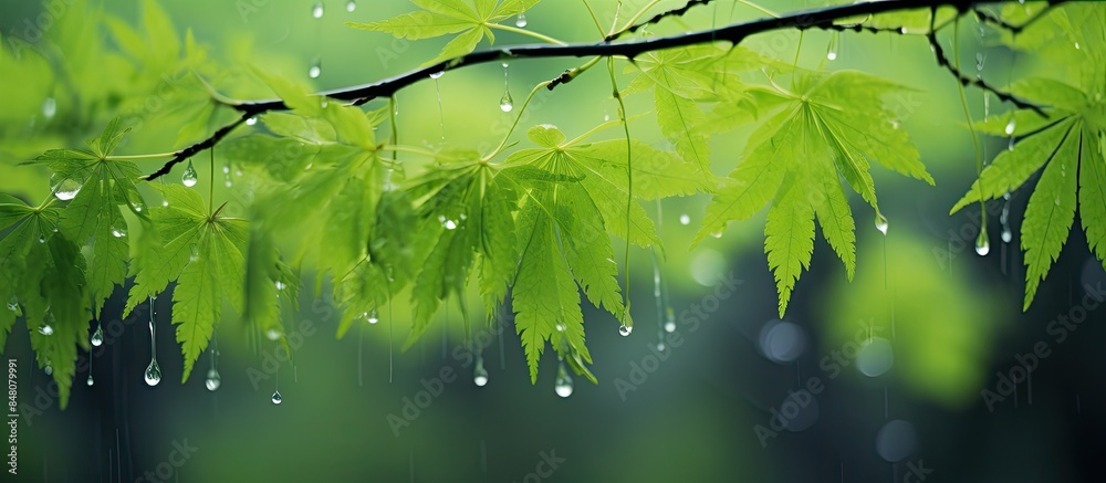 Poster spring raindrops leaves it s summer soon. creative banner. copyspace image