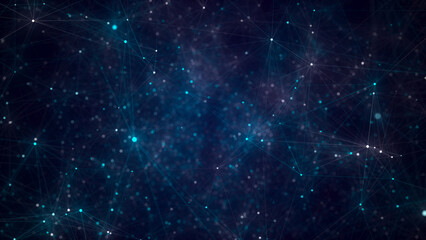 Obraz premium Network connection structure. Abstract blue background with moving dots, lines and triangles. Futuristic illustration. Digital technology design. 3d rendering
