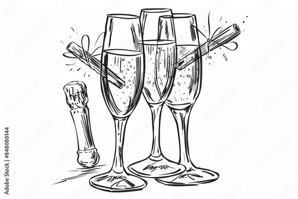 Poster two glasses and a bottle of champagne on a table or countertop, perfect for toasting special occasio