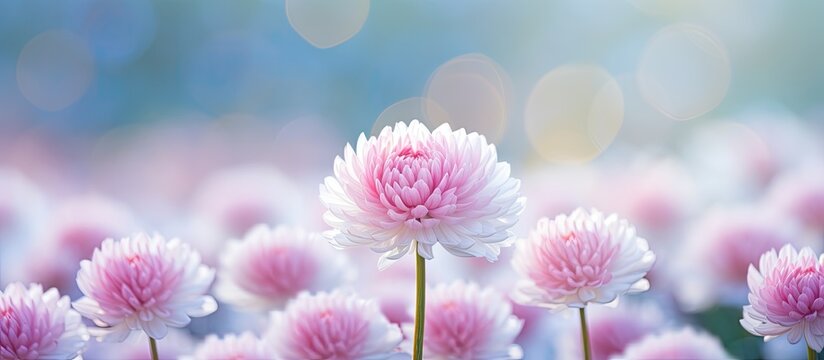 bellis perennis daisy pomponette flower. Creative banner. Copyspace image