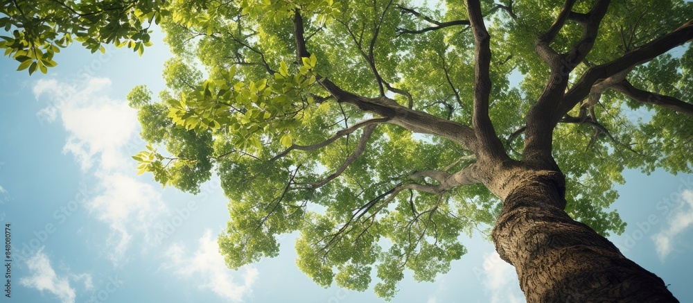 Aufkleber looking up a tree. creative banner. copyspace image