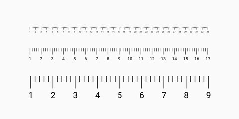 Markup for rulers in different scales isolated on white background. Measuring scale set. Ruler for comparing sizes of objects.
