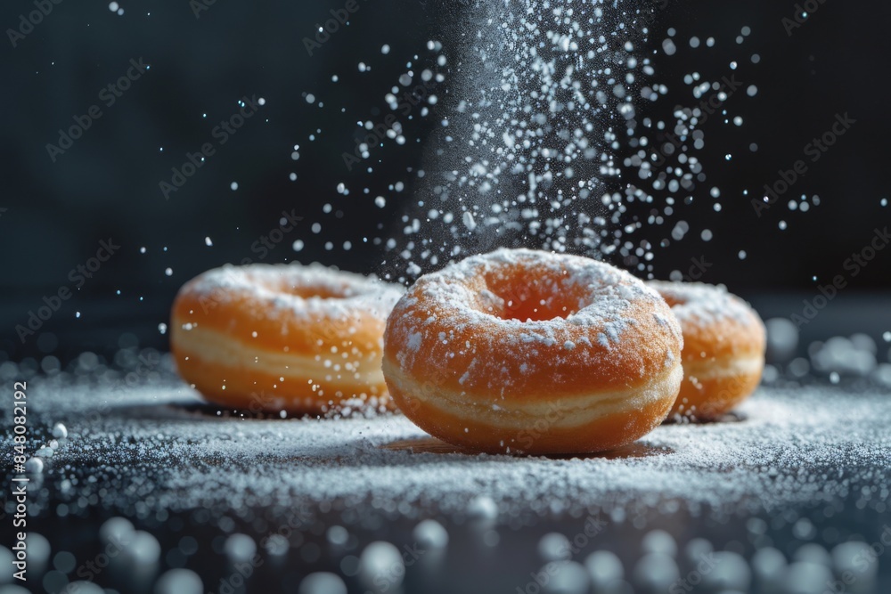 Wall mural Delicious powdered sugared donuts