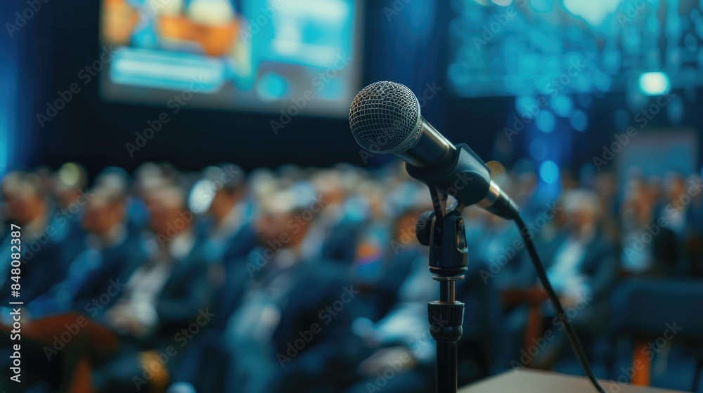Aufkleber A microphone on a stand ready for use in an audience setting