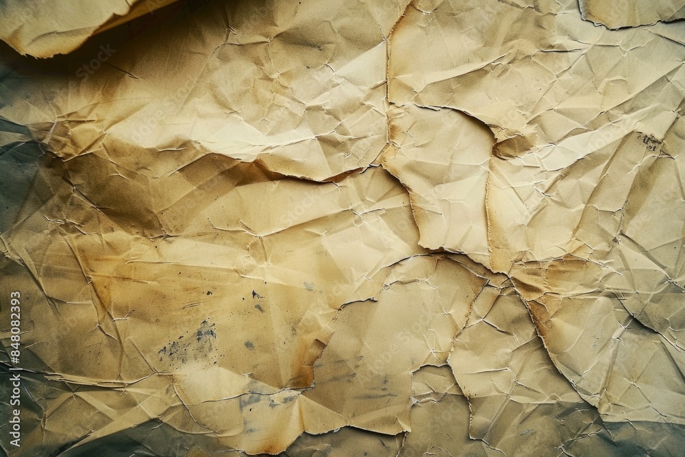 Poster a detailed view of a piece of brown paper with texture and creases