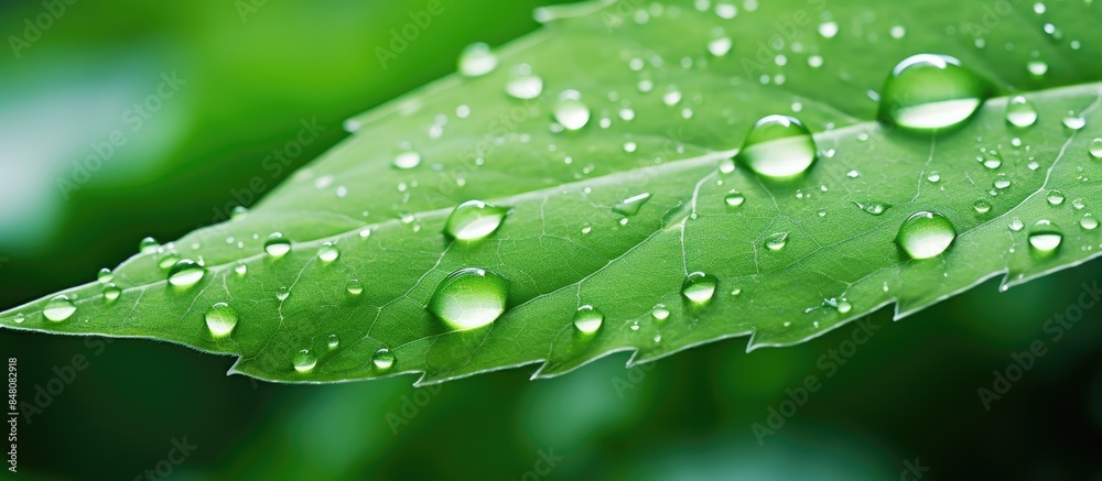 Aufkleber fresh green leaf edge view with little drops. Creative banner. Copyspace image