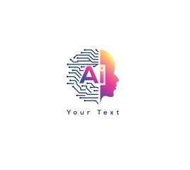brainstorm artificial intelligence human head connection logo design concept