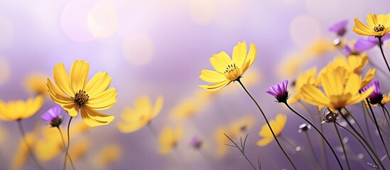 yellow flowers slender long light purple petals. Creative banner. Copyspace image