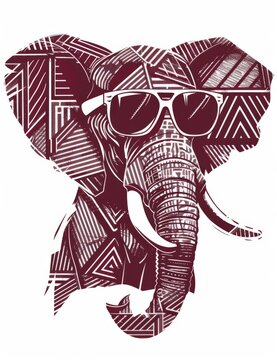 recommend clip art: A shirt design based on the university of alabama football team, portrait of line art abstract elephant wearing sunglasses, the official colors of university of alabama maroon