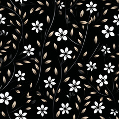 seamless floral pattern with harmony black and white color, ready for full-print pattern design