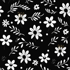 seamless floral pattern with harmony black and white color, ready for full-print pattern design