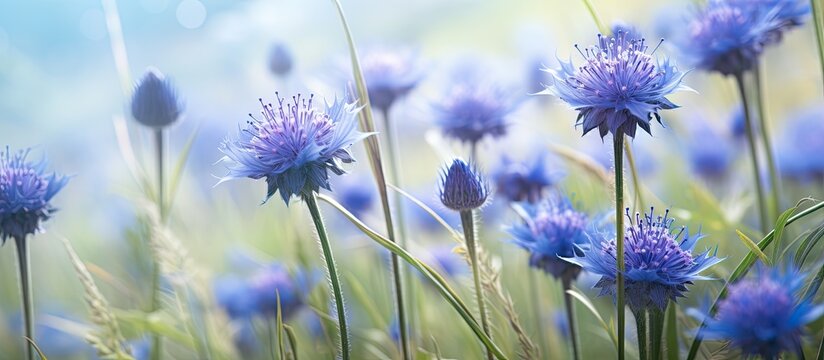 Many buds of cornflowers on tall stems Centaurea cyanus commonly known as cornflower or bachelor s button annual flowering plant in the family Asteraceae Beautiful wild meadow with flowers