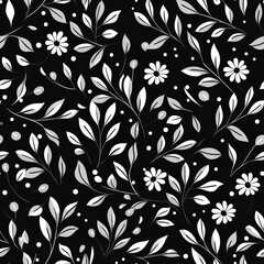 seamless floral pattern with harmony black and white color, ready for full-print pattern design