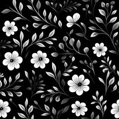 seamless floral pattern with harmony black and white color, ready for full-print pattern design