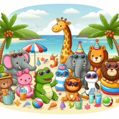 Obraz premium animal beach party vector 