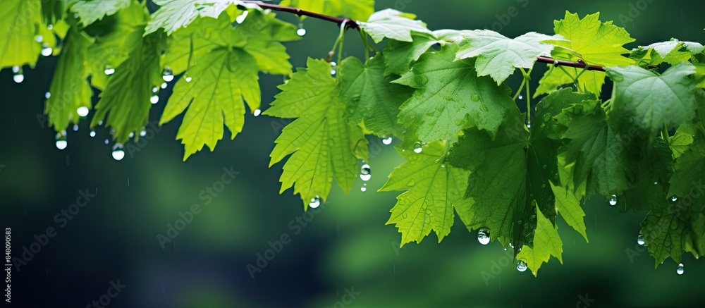 Aufkleber rain drops on the leaves of wild grapes with isolated green background green leaves of wild grapes i