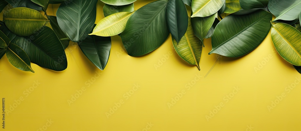 Poster decorative leaves mixed with yellow and green with a unique texture in summer are good for decoratio