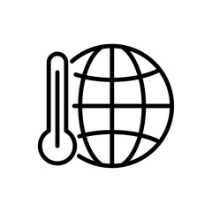 Globe and thermometer outline icon. Global warming symbol. Editable stroke 