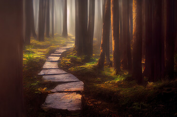 Fototapeta premium 木, 森, 山, 道, 山道, 林, 植物, 草, 光, 曇り, かすみ, tree, forest, mountain, path, mountain road, forest, plant, grass, light, cloudy, haze