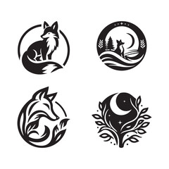 Vector set of wild Fox illustration, Fox logo design