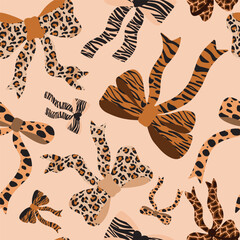Ribbon bows with leopard, giraffe, tiger, zebra textures.