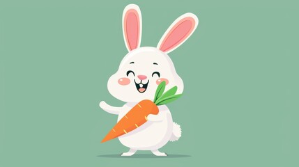 Fototapeta premium Flat vector of cartoon character of happy rabbit with carrot