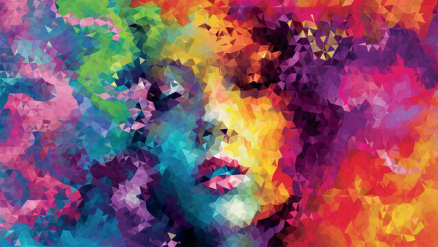 Multicolor pop girl low poly background
