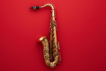 Golden Saxophone on Red Background