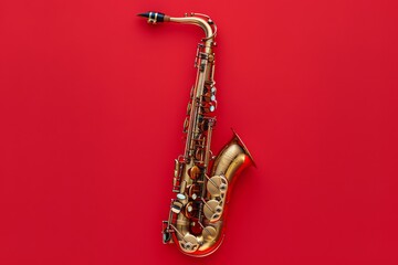 Naklejka premium Saxophone on Red Background