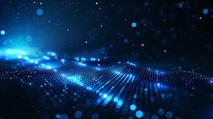 Abstract dark blue technical background with glowing blue dots technology, science development