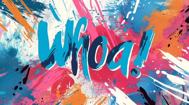 Colorful graffiti with word Whoa! in center, stencil art abstract