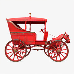 Vibrant Red Carriage Against Clear White Background in Transparent PNG Format