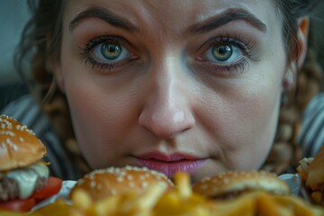 Naklejka premium Woman Staring at Fast Food